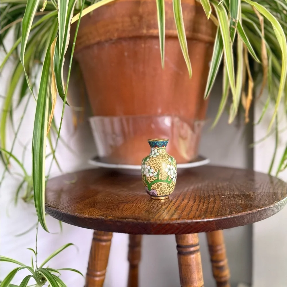 Miniature Gold and Green Cloisonné Vase